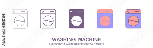 Dark purple Washer icon isolated on white background. Washing machine icon. Clothes washer - laundry machine. Home appliance symbol. Set icons colorful. Vector