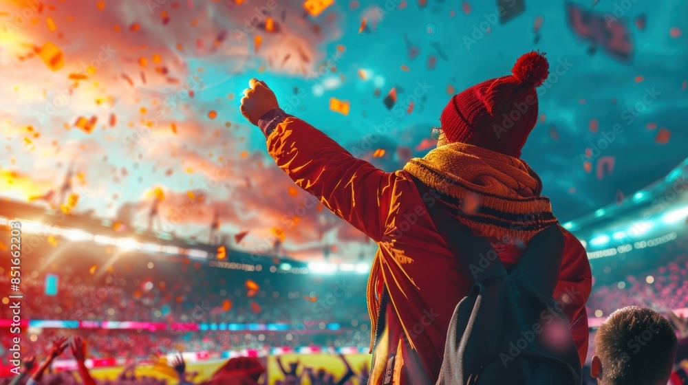 Fototapeta premium Fans Cheer for the Team on a Stadium During Soccer Championship Match
