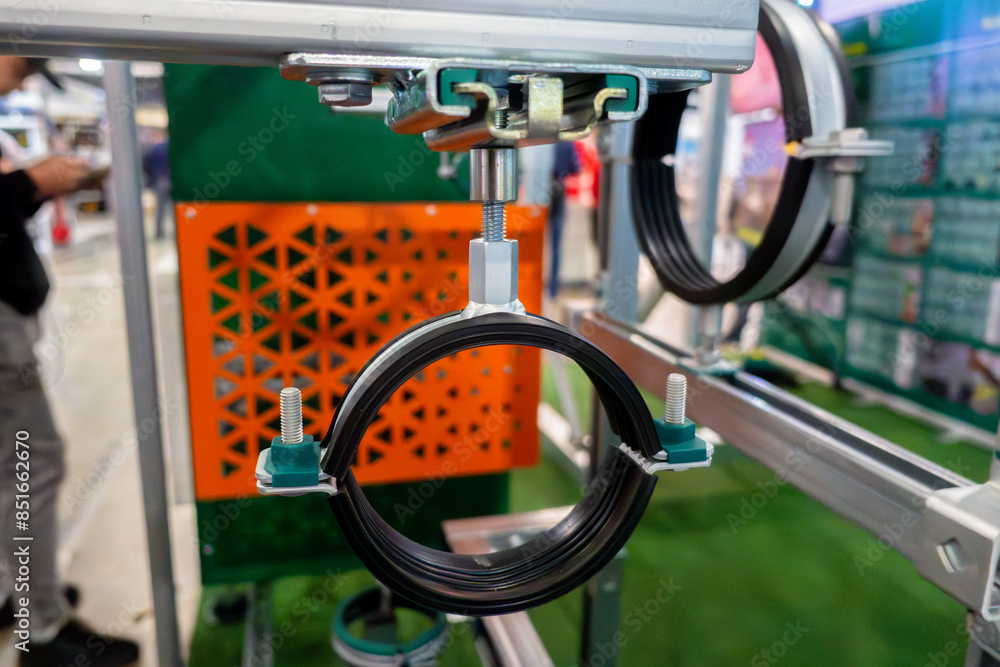 Fastening system. Double-screw pipe clamp with a locking ring. Fastening system. Double-screw pipe clamp with a locking ring.