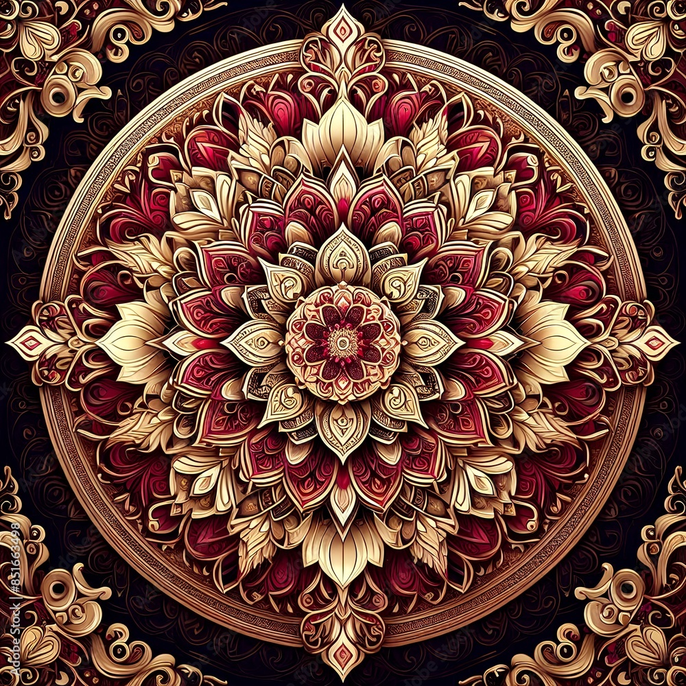 Luxurious Red and Gold Mandala Design. Luxurious Red and Gold Mandala Design.