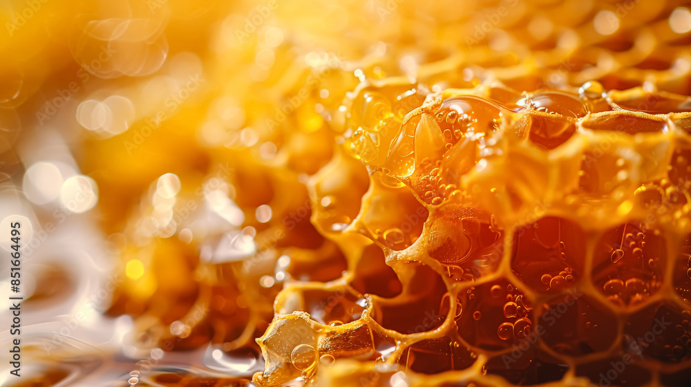 A close up of honeycomb with honey dripping from it. The honeycomb is made of wax and has a golden color. The honey is dripping from the comb, creating a sense of warmth and sweetness A close up of honeycomb with honey dripping from it. The honeycomb is made of wax and has a golden color. The honey is dripping from the comb, creating a sense of warmth and sweetness