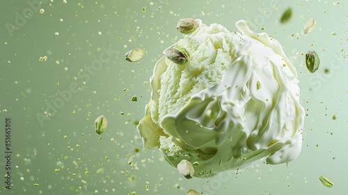 **Ice cream explosion with pistachio bits on a solid sage background. 32k, full ultra HD, high resolution © Maher