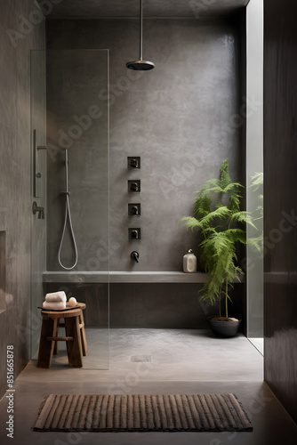 modern concrete style interior design shower with few colors, bathrom, interior design