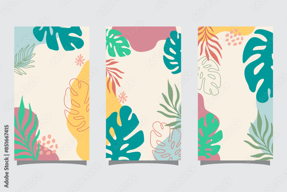 Fototapeta premium Collection of abstract background designs, summer sale, social media promotional content
