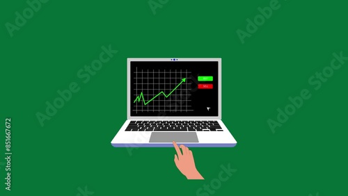 animation of selling stocks when the graph goes up. demonstrating the profit increase