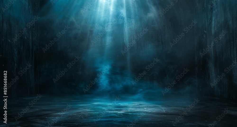Dark background with blue light beam on the ground Dark background with blue light beam on the ground