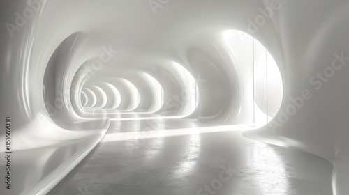 Abstract white interior highlights future. Architectural background. 3D illustration and rendering.