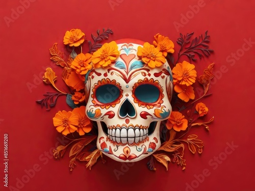 Sugar Skull calendula Dead holiday Mexico bones