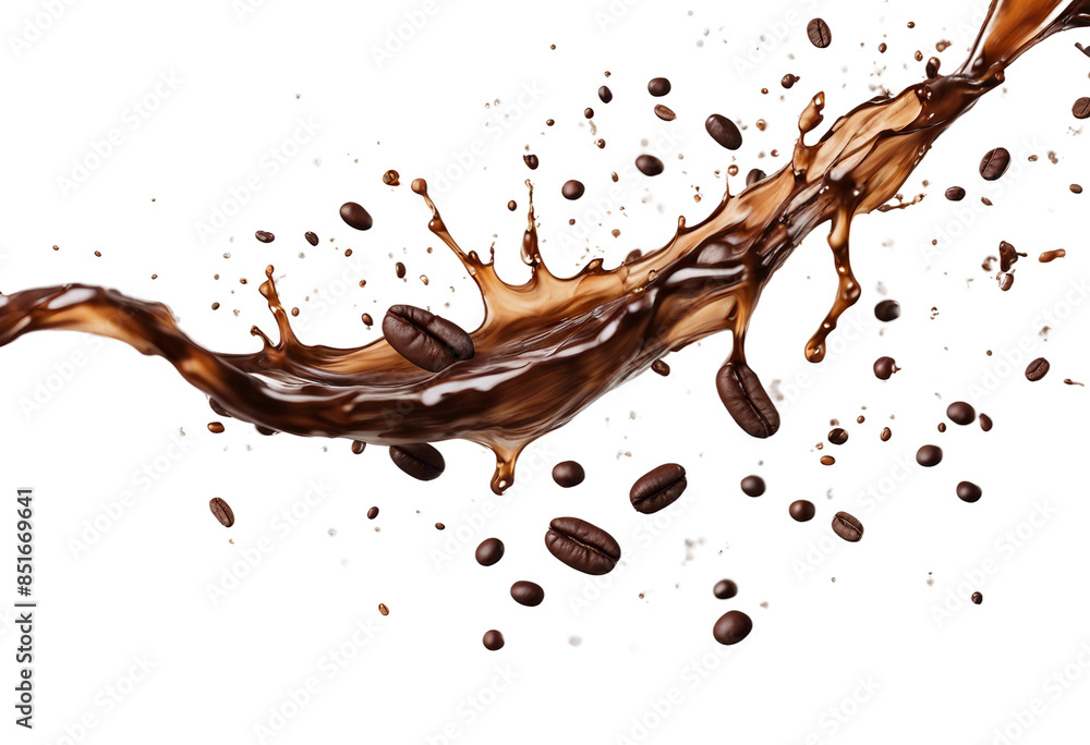Collection of Coffee splash with coffee beans isolated on a transparent background Collection of Coffee splash with coffee beans isolated on a transparent background