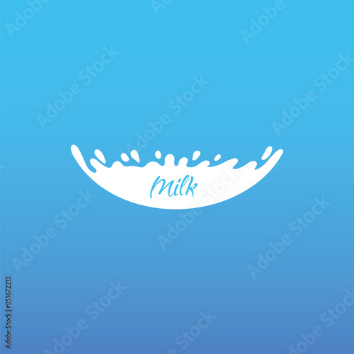 Cow milk splash with letters. Isolated white fresh farm goat milk splash drop silhouette icon for health dairy organic calcium yogurt food store dairy logo splashing shape vector label