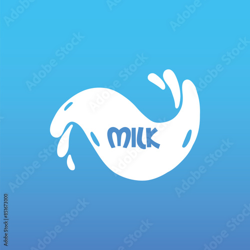 Cow milk splash with letters. Isolated white fresh farm goat milk splash drop silhouette icon for health dairy organic calcium yogurt food store dairy logo splashing shape vector label