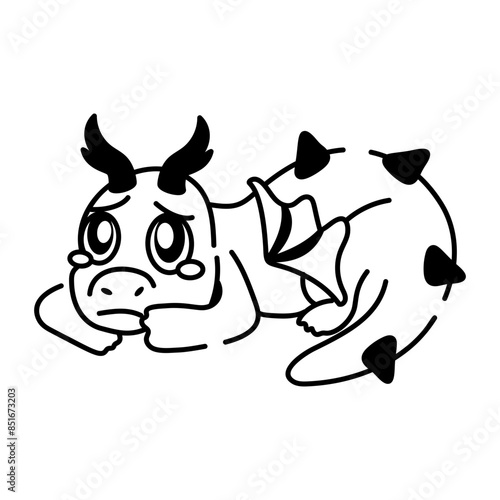 Easy to use doodle icon of upset dragon
