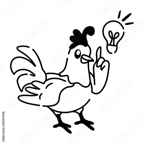 Ready to use doodle icon of rooster thinking idea 