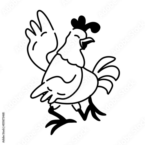 Get this doodle icon of a dancing hen 