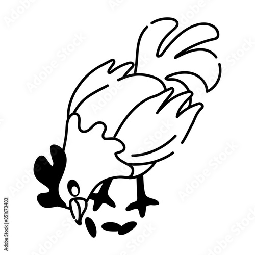 Download this doodle icon of eating rooster 