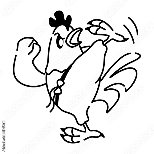 Editable doodle icon of a fighting rooster 