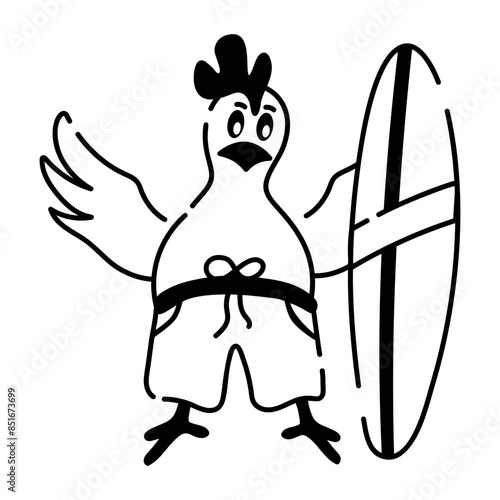 Photography A well-designed doodle icon of surfing chicken