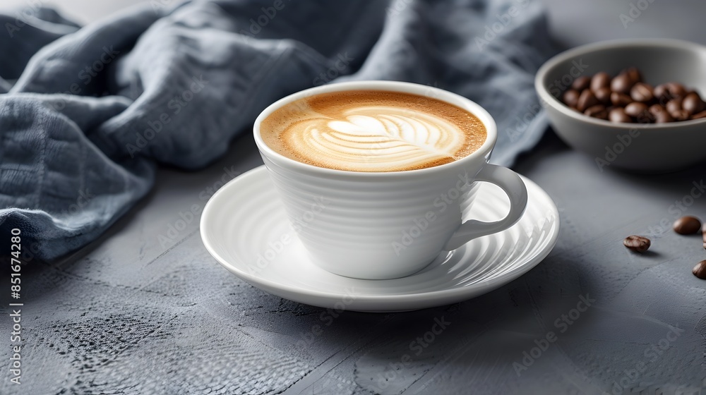 Fototapeta premium Aromatic Coffee Drink with Latte Art on Gray Background
