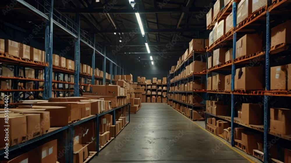 View of a neatly arranged storage warehouse with a clean floor View of a neatly arranged storage warehouse with a clean floor