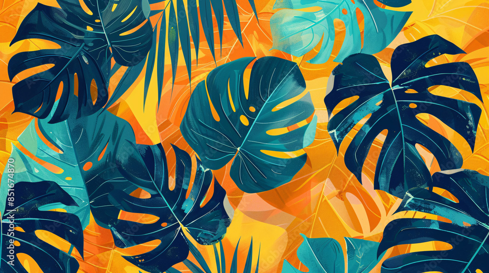 Abstract design featuring monstera leaves in a geometric pattern Abstract design featuring monstera leaves in a geometric pattern