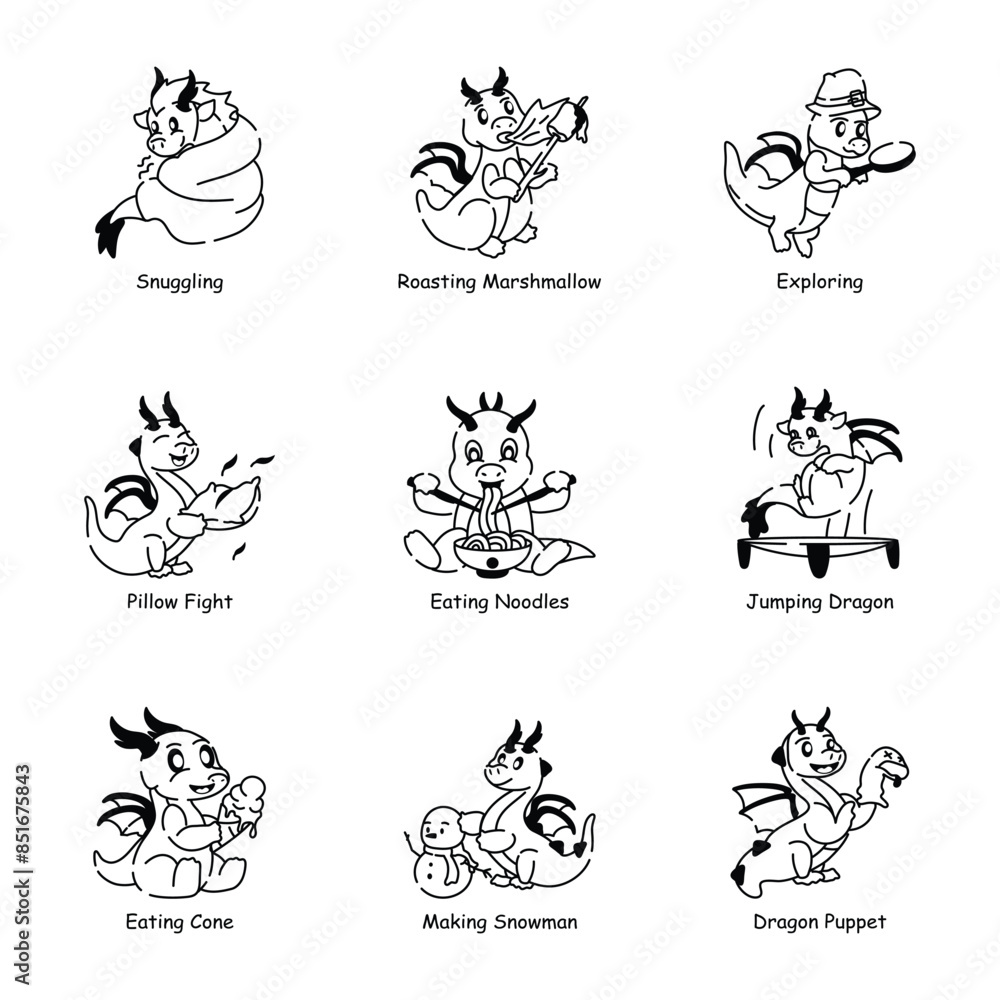 Set of Cute Little Dragons Doodle Icons
Set of Cute Little Dragons Doodle Icons