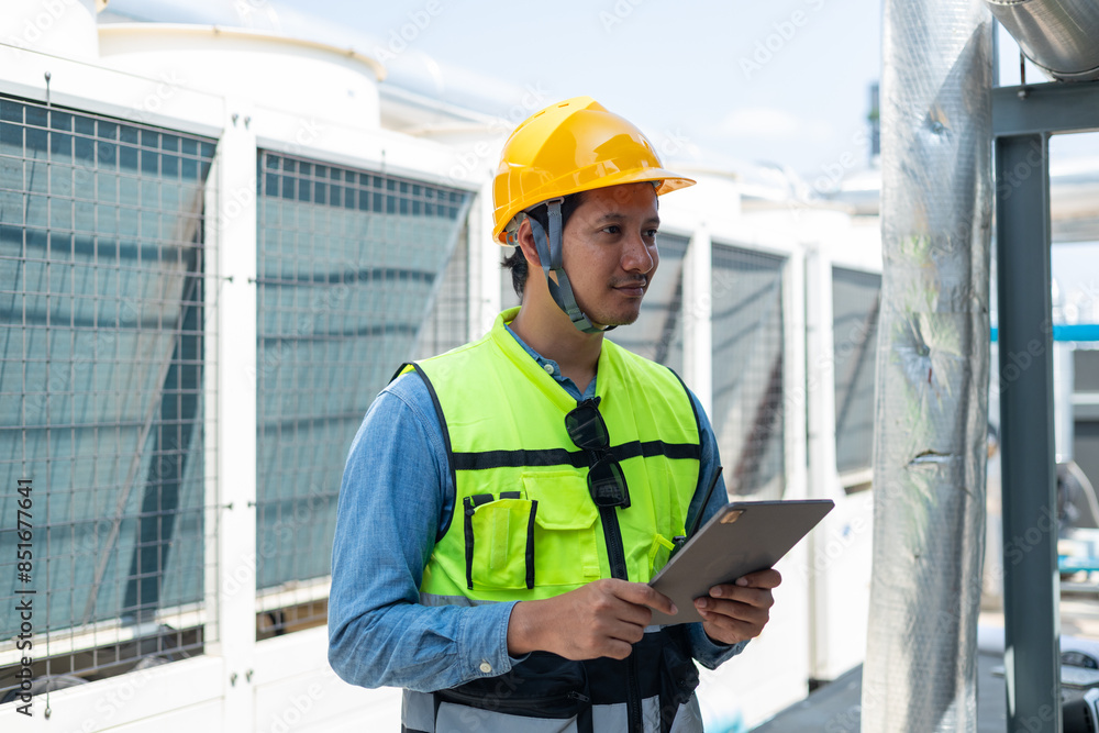 An engineer checks the status of a large AHU air conditioner control valve.
An engineer checks the status of a large AHU air conditioner control valve.