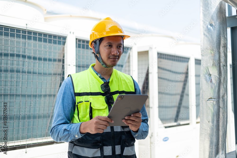An engineer checks the status of a large AHU air conditioner control valve.
An engineer checks the status of a large AHU air conditioner control valve.