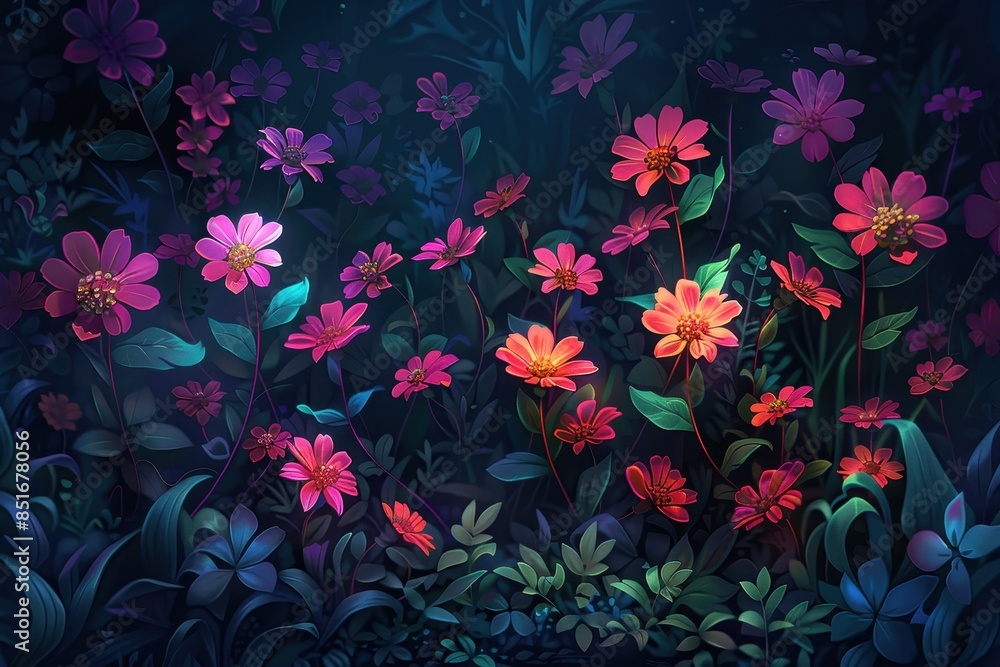 Night Blooming Flowers in a Dark Garden Night Blooming Flowers in a Dark Garden