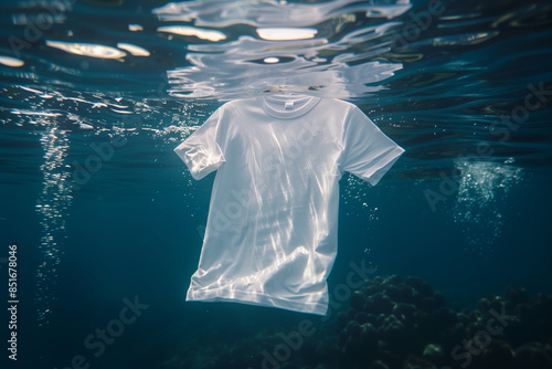 illustration of a white t shirt floating underwater