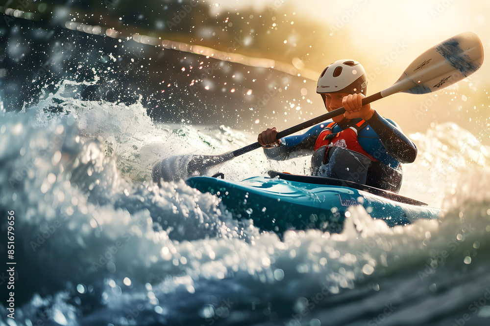 Fototapeta premium Kayak slalom athlete racing