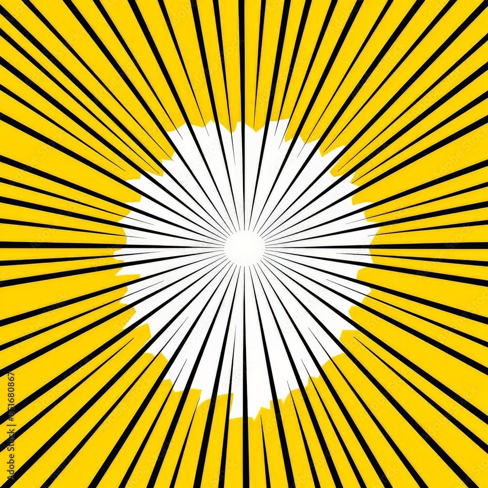 Fototapeta premium Abstract sunburst pattern with bold black lines on a yellow background, creating a dynamic and energetic visual effect.