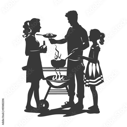 Family Silhouette Grill: Outdoor Barbecue Togetherness.