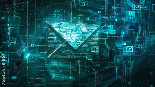 Email Encryption An artistic representation of an email enveloped in layers of digital encryption, symbolizing the secure transmission of sensitive information
