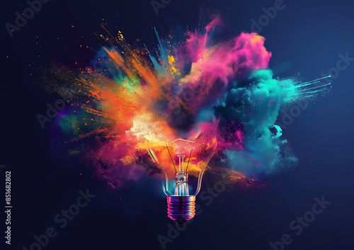 vibrant colors, explosion, electric light bulb, creative energy, innovation, colorful burst, dynamic, creativity, bright, light, vivid, innovation symbol, energetic, dynamic energy, burst 