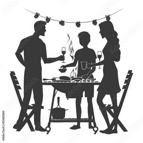 Silhouette BBQ: Family Grill, Celebration, Outdoor Gathering, Vector.