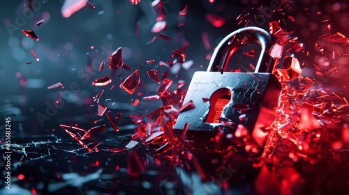 Email Security Breach: A dramatic illustration of a broken padlock symbolizing a breach in email security, highlighting the importance of robust security measures to protect against cyber threats