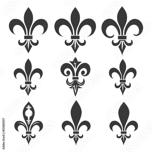 Fleur-de-lis Assortment: Decorative Vector Silhouettes in Grid Pattern