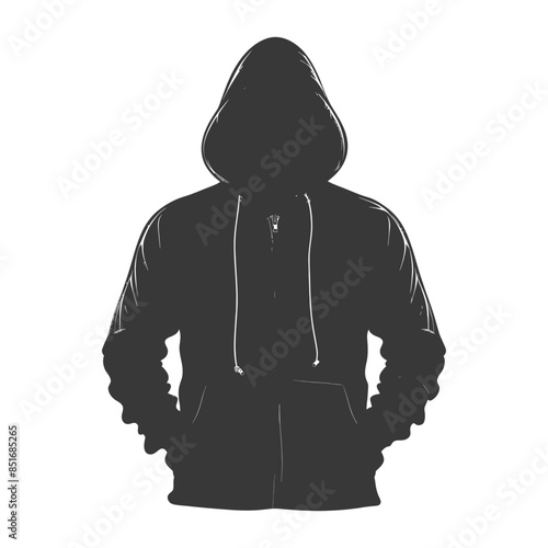 Hooded Silhouette: Anonymous Figure in Dark Zip-Up Hoodie Illustration