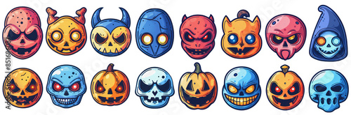 Scary Halloween Mask Icon Collection isolated on the white background