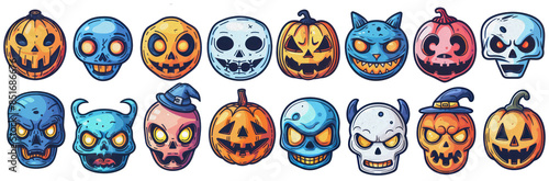 Scary Halloween Mask Icon Collection isolated on the white background