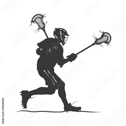 Lacrosse Player Silhouette: Charging Forward with Sticks at the Ready.
