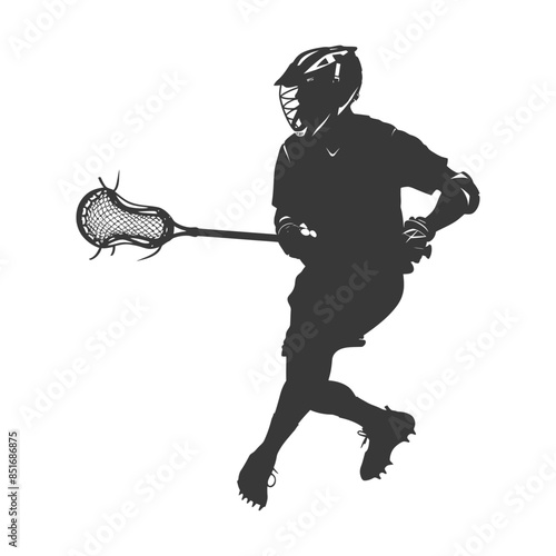 Lacrosse Player Silhouette: Action Sport, Helmet & Stick, Dynamic Movement.
