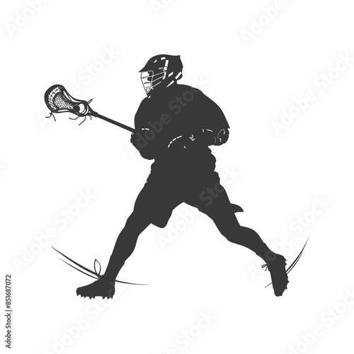 Lacrosse Player Silhouette: Dynamic Motion Blur, Helmeted Athlete in Mid-Stride, Vector Style.