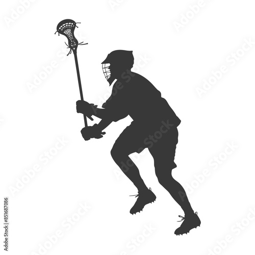Lacrosse Player Silhouette: Action Stance with Stick, Sports Agility, Isolated Figure.