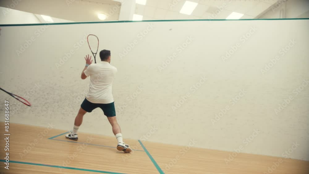 Side view of two squash players Side view of two squash players