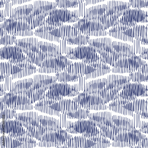 Indigo blue stitch effect abstract vector seamless pattern background. Modern masculine graphic design for block print hand craft trend. 
