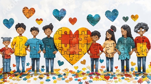 A group of people holding a puzzle piece together to form a heart