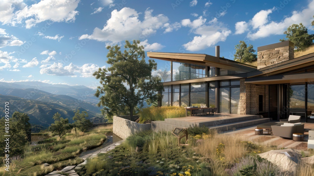 Blueprints of a luxury mountain retreat with sustainable design and stunning views Blueprints of a luxury mountain retreat with sustainable design and stunning views