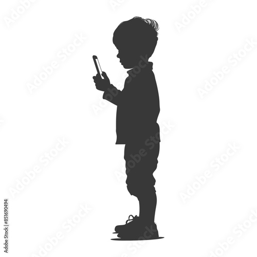Child Silhouette: Absorbed in Screen, Isolated on White.