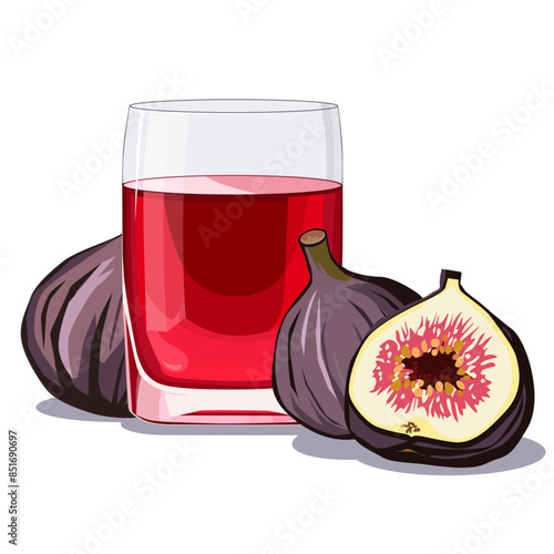 Full glass of red freshly squeezed figs juice. Isolated vector summer drink for flat design